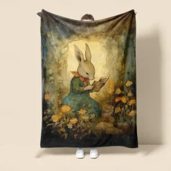 Easter Day Rabbit Sisters Reading Books Scandinavian Super Soft Throws Blanket, Novelty Flannel Throw Blankets Warm 3D Printed All Seasons Gifts Folk Art Big Blanket