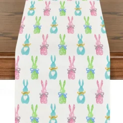 Easter Pattern Table Runner Holiday Table Runner Seasonal Farmhouse Burlap Table Cloth for Wedding Anniversary Home Kitchen Dinner Table Party Decor