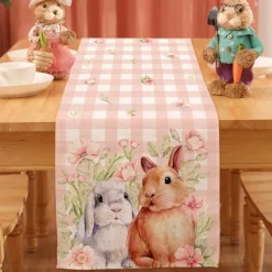Easter Pattern Table Runner Holiday Table Runner Seasonal Farmhouse Burlap Table Cloth for Wedding Anniversary Home Kitchen Dinner Table Party Decor
