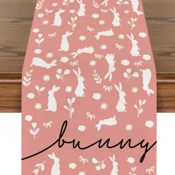 Easter Pattern Table Runner Holiday Table Runner Seasonal Farmhouse Burlap Table Cloth for Wedding Anniversary Home Kitchen Dinner Table Party Decor