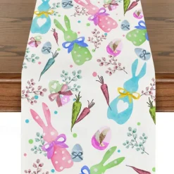 Easter Pattern Table Runner Holiday Table Runner Seasonal Farmhouse Burlap Table Cloth for Wedding Anniversary Home Kitchen Dinner Table Party Decor