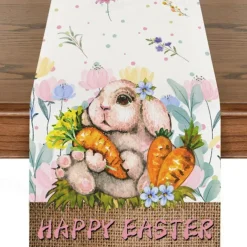 Easter Pattern Table Runner Holiday Table Runner Seasonal Farmhouse Burlap Table Cloth for Wedding Anniversary Home Kitchen Dinner Table Party Decor