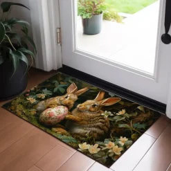 Easter Rabbits Egg Doormat Floor Mats Washable Rugs Kitchen Mat Non-Slip Oil Proof Rug Indoor Outdoor Mat Bedroom Decor Bathroom Mat Entrance Rug