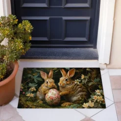 Easter Rabbits Egg Doormat Floor Mats Washable Rugs Kitchen Mat Non-Slip Oil Proof Rug Indoor Outdoor Mat Bedroom Decor Bathroom Mat Entrance Rug