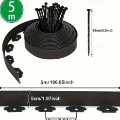 Easy Install Black PE Plastic Garden Edging Kit with Stakes - Durable Lawn Border for Landscape & Grass Separation