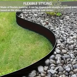Easy Install Black PE Plastic Garden Edging Kit with Stakes - Durable Lawn Border for Landscape & Grass Separation