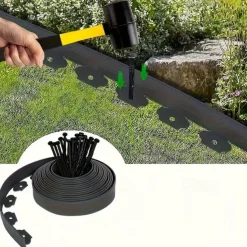 Easy Install Black PE Plastic Garden Edging Kit with Stakes - Durable Lawn Border for Landscape & Grass Separation