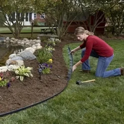 Easy Install Black PE Plastic Garden Edging Kit with Stakes - Durable Lawn Border for Landscape & Grass Separation