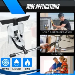 Eccentric Flaring Tool, HVAC Kit for 3/16-5/8 inch Pipes and Tubing, Brass, Aluminum, Copper, Flare Tool Kit with SAE 45 Degree Angle Cone for HVAC Gas Cooling Brake Line