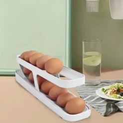 Egg Dispenser, Automatic Roll-on 2-Tiers Egg Trays, Egg Storage Box For Refrigerator, Plastic Egg Basket, Egg Fresh-Keeping Organizer, Kitchen Storage Accessories