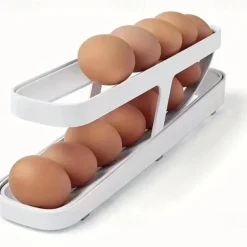 Egg Dispenser, Automatic Roll-on 2-Tiers Egg Trays, Egg Storage Box For Refrigerator, Plastic Egg Basket, Egg Fresh-Keeping Organizer, Kitchen Storage Accessories