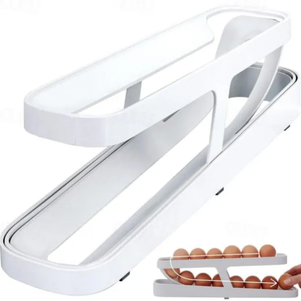 Egg Dispenser, Automatic Roll-on 2-Tiers Egg Trays, Egg Storage Box For Refrigerator, Plastic Egg Basket, Egg Fresh-Keeping Organizer, Kitchen Storage Accessories
