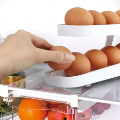 Egg Dispenser, Automatic Roll-on 2-Tiers Egg Trays, Egg Storage Box For Refrigerator, Plastic Egg Basket, Egg Fresh-Keeping Organizer, Kitchen Storage Accessories