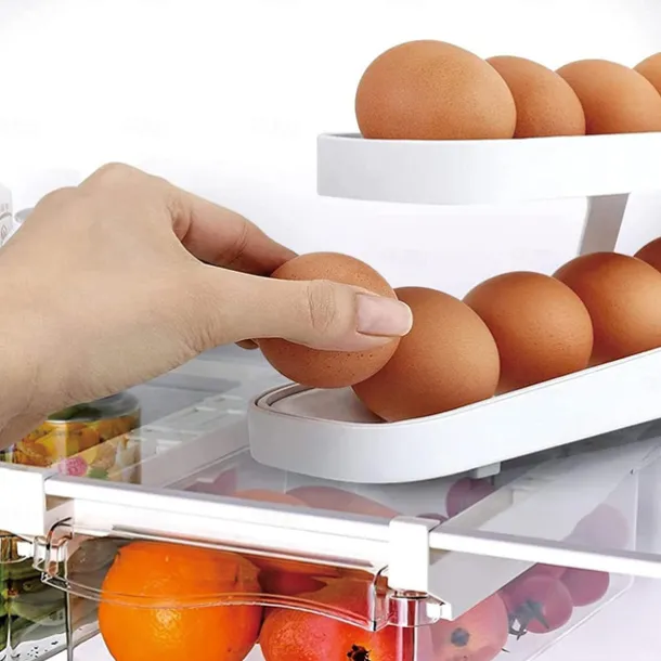 Egg Dispenser, Automatic Roll-on 2-Tiers Egg Trays, Egg Storage Box For Refrigerator, Plastic Egg Basket, Egg Fresh-Keeping Organizer, Kitchen Storage Accessories