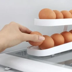 Egg Dispenser, Automatic Roll-on 2-Tiers Egg Trays, Egg Storage Box For Refrigerator, Plastic Egg Basket, Egg Fresh-Keeping Organizer, Kitchen Storage Accessories