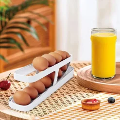 Egg Dispenser, Automatic Roll-on 2-Tiers Egg Trays, Egg Storage Box For Refrigerator, Plastic Egg Basket, Egg Fresh-Keeping Organizer, Kitchen Storage Accessories