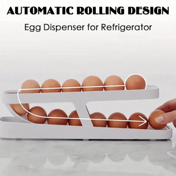 Egg Dispenser, Automatic Roll-on 2-Tiers Egg Trays, Egg Storage Box For Refrigerator, Plastic Egg Basket, Egg Fresh-Keeping Organizer, Kitchen Storage Accessories