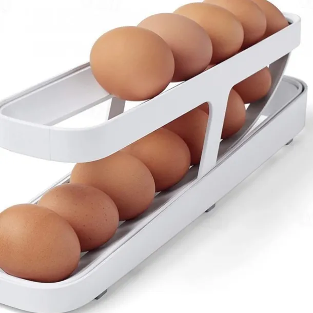 Egg Dispenser, Automatic Roll-on 2-Tiers Egg Trays, Egg Storage Box For Refrigerator, Plastic Egg Basket, Egg Fresh-Keeping Organizer, Kitchen Storage Accessories
