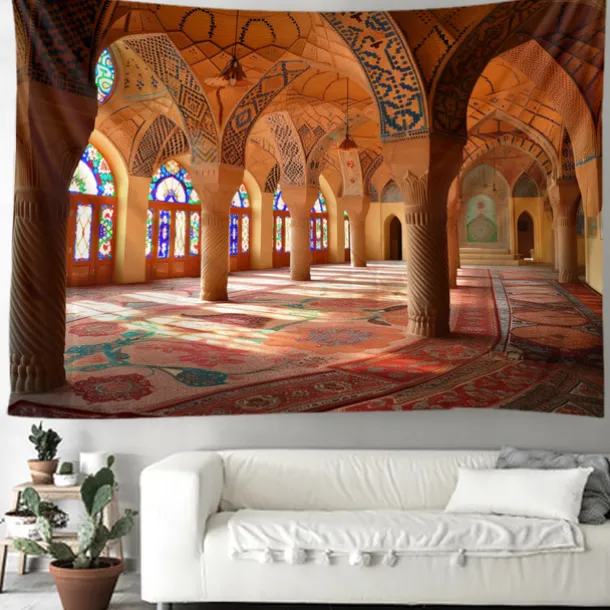Eid Mubarak Ramadan Hanging Tapestry Inside Mosque Wall Art Large Tapestry Mural Decor Photograph Backdrop Blanket Curtain Home Bedroom Living Room Decoration