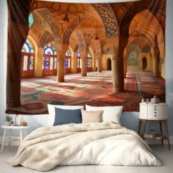 Eid Mubarak Ramadan Hanging Tapestry Inside Mosque Wall Art Large Tapestry Mural Decor Photograph Backdrop Blanket Curtain Home Bedroom Living Room Decoration