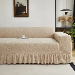 Elastic Jacquard Fabric Style of Skirt Sofa Cover Stretch Couch Cover Sectional L Shape Sofa Slipcover Corner Case for Living Room 1/2/3/4 Seat