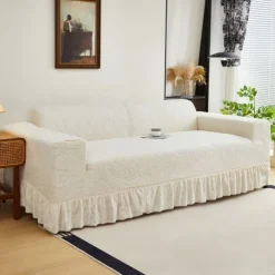 Elastic Jacquard Fabric Style of Skirt Sofa Cover Stretch Couch Cover Sectional L Shape Sofa Slipcover Corner Case for Living Room 1/2/3/4 Seat