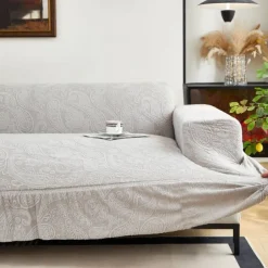 Elastic Jacquard Fabric Style of Skirt Sofa Cover Stretch Couch Cover Sectional L Shape Sofa Slipcover Corner Case for Living Room 1/2/3/4 Seat