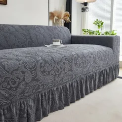 Elastic Jacquard Fabric Style of Skirt Sofa Cover Stretch Couch Cover Sectional L Shape Sofa Slipcover Corner Case for Living Room 1/2/3/4 Seat