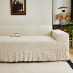 Elastic Jacquard Fabric Style of Skirt Sofa Cover Stretch Couch Cover Sectional L Shape Sofa Slipcover Corner Case for Living Room 1/2/3/4 Seat