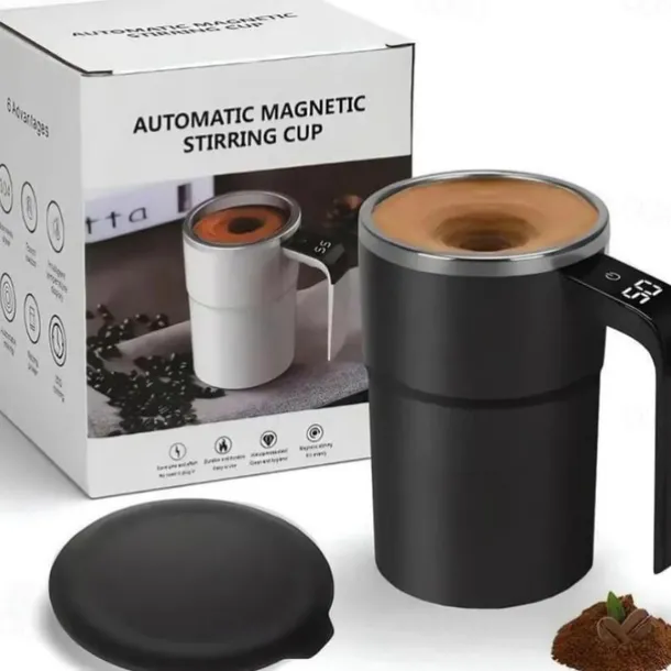 Electric Magnetic Mug Self Stirring Coffee Mug 13oz, Rechargeable Auto Mixing Mug with LED Temperature Display, SUS 304 Stainless Steel, Spill-Proof Lid, for Home, Office, Travel, Gift for Coffee Love