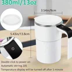 Electric Magnetic Mug Self Stirring Coffee Mug 13oz, Rechargeable Auto Mixing Mug with LED Temperature Display, SUS 304 Stainless Steel, Spill-Proof Lid, for Home, Office, Travel, Gift for Coffee Love