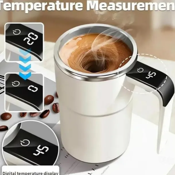 Electric Magnetic Mug Self Stirring Coffee Mug 13oz, Rechargeable Auto Mixing Mug with LED Temperature Display, SUS 304 Stainless Steel, Spill-Proof Lid, for Home, Office, Travel, Gift for Coffee Love