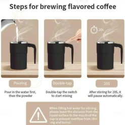 Electric Magnetic Mug Self Stirring Coffee Mug 13oz, Rechargeable Auto Mixing Mug with LED Temperature Display, SUS 304 Stainless Steel, Spill-Proof Lid, for Home, Office, Travel, Gift for Coffee Love