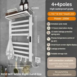 Electric Towel Warmers Radiator, Wall-Mounted & Freestanding Heated Towel Drying Rack, Aluminum Alloy Heated Towel Rail for Bathroom