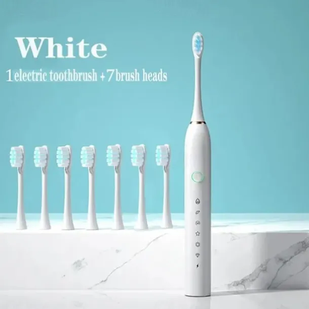 Electric USB Rechargeable Toothbrush for Adults and Teens, with 4 Brush Heads, Smart Timer, 5 Modes, IPX7 Waterproof, Teeth Whitening, Fast Charging and Long Lasting Battery