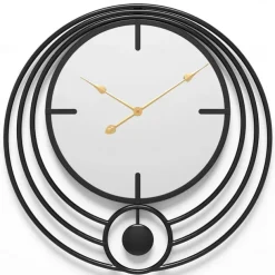 Electronic Wall Clock Large Wall Clock with Mirror Round Battery Operated Silent Quartz Movement Metal Wall Clock for Home Living Room Decor Gold Black 50cm