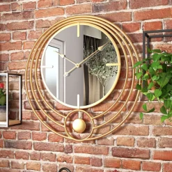 Electronic Wall Clock Large Wall Clock with Mirror Round Battery Operated Silent Quartz Movement Metal Wall Clock for Home Living Room Decor Gold Black 50cm