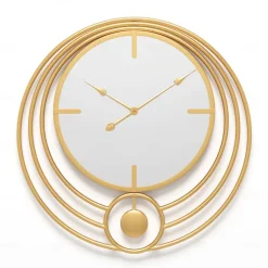 Electronic Wall Clock Large Wall Clock with Mirror Round Battery Operated Silent Quartz Movement Metal Wall Clock for Home Living Room Decor Gold Black 50cm