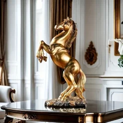 Elegant Resin Horse Statues, A Set of Three Majestic Horses in Black, White, and Golden, Perfect for Home Decor, Suitable for Entryways, Bar Carts, Living Rooms, and Offices