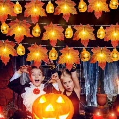 Elegant Wedding Party Reception Maple Leaf Pumpkin String Lights – 10/20/40LED USB Battery Powered Fall Garland for Autumn Home Decor 1.5/3/6M for Halloween