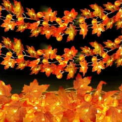 Elegant Wedding Party Reception Maple Leaf Pumpkin String Lights – 10/20/40LED USB Battery Powered Fall Garland for Autumn Home Decor 1.5/3/6M for Halloween