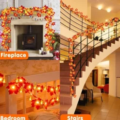 Elegant Wedding Party Reception Maple Leaf Pumpkin String Lights – 10/20/40LED USB Battery Powered Fall Garland for Autumn Home Decor 1.5/3/6M for Halloween