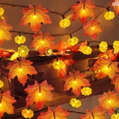 Elegant Wedding Party Reception Maple Leaf Pumpkin String Lights – 10/20/40LED USB Battery Powered Fall Garland for Autumn Home Decor 1.5/3/6M for Halloween