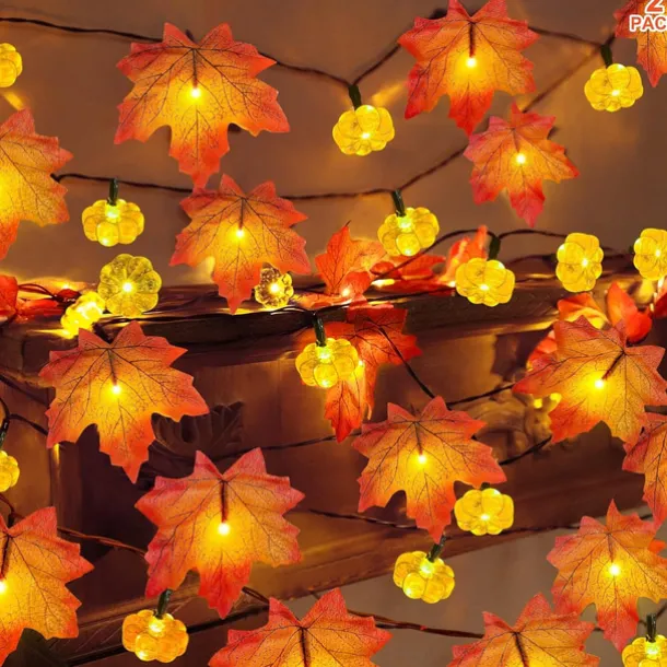 Elegant Wedding Party Reception Maple Leaf Pumpkin String Lights – 10/20/40LED USB Battery Powered Fall Garland for Autumn Home Decor 1.5/3/6M for Halloween