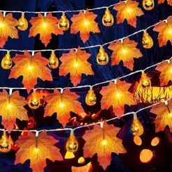 Elegant Wedding Party Reception Maple Leaf Pumpkin String Lights – 10/20/40LED USB Battery Powered Fall Garland for Autumn Home Decor 1.5/3/6M for Halloween