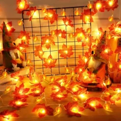 Elegant Wedding Party Reception Maple Leaf Pumpkin String Lights – 10/20/40LED USB Battery Powered Fall Garland for Autumn Home Decor 1.5/3/6M for Halloween