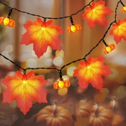 Elegant Wedding Party Reception Maple Leaf Pumpkin String Lights – 10/20/40LED USB Battery Powered Fall Garland for Autumn Home Decor 1.5/3/6M for Halloween