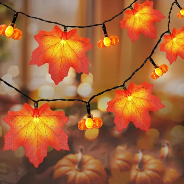 Elegant Wedding Party Reception Maple Leaf Pumpkin String Lights – 10/20/40LED USB Battery Powered Fall Garland for Autumn Home Decor 1.5/3/6M for Halloween