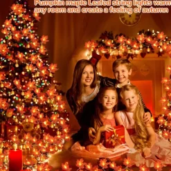 Elegant Wedding Party Reception Maple Leaf Pumpkin String Lights – 10/20/40LED USB Battery Powered Fall Garland for Autumn Home Decor 1.5/3/6M for Halloween
