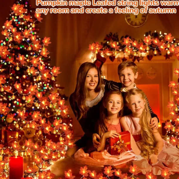 Elegant Wedding Party Reception Maple Leaf Pumpkin String Lights – 10/20/40LED USB Battery Powered Fall Garland for Autumn Home Decor 1.5/3/6M for Halloween